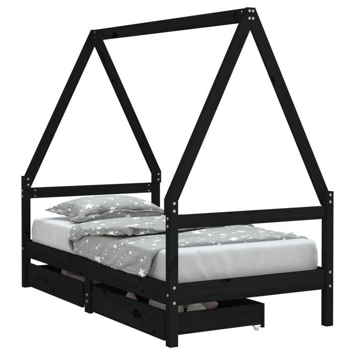 Cadre de lit pour enfant tiroirs noir 80x160 cm bois pin massif - Photo n°1