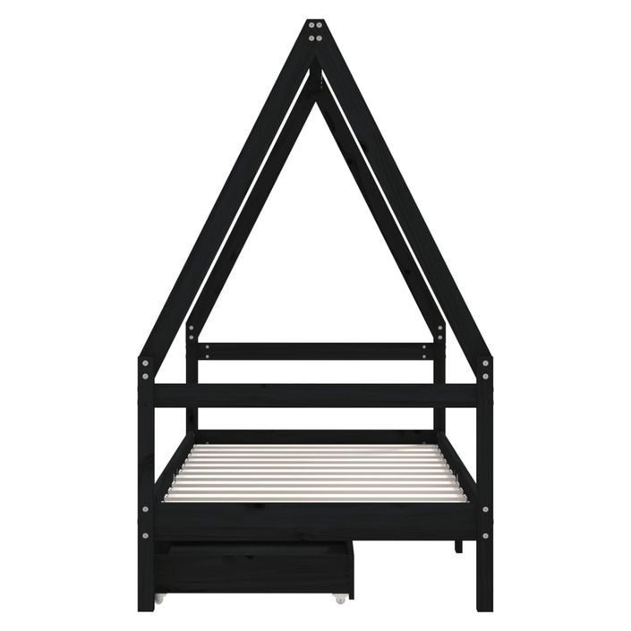 Cadre de lit pour enfant tiroirs noir 80x160 cm bois pin massif - Photo n°5
