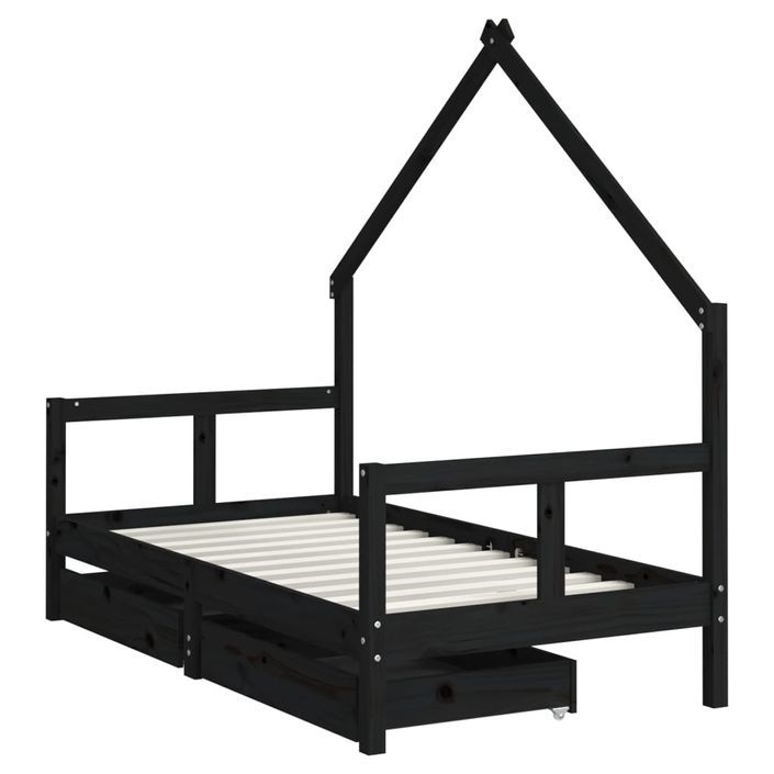 Cadre de lit pour enfant tiroirs noir 80x160 cm bois pin massif - Photo n°3