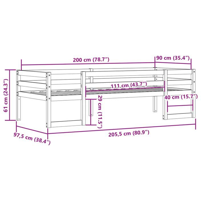 Cadre de lit pour enfants 90x200 cm bois de pin massif - Photo n°11