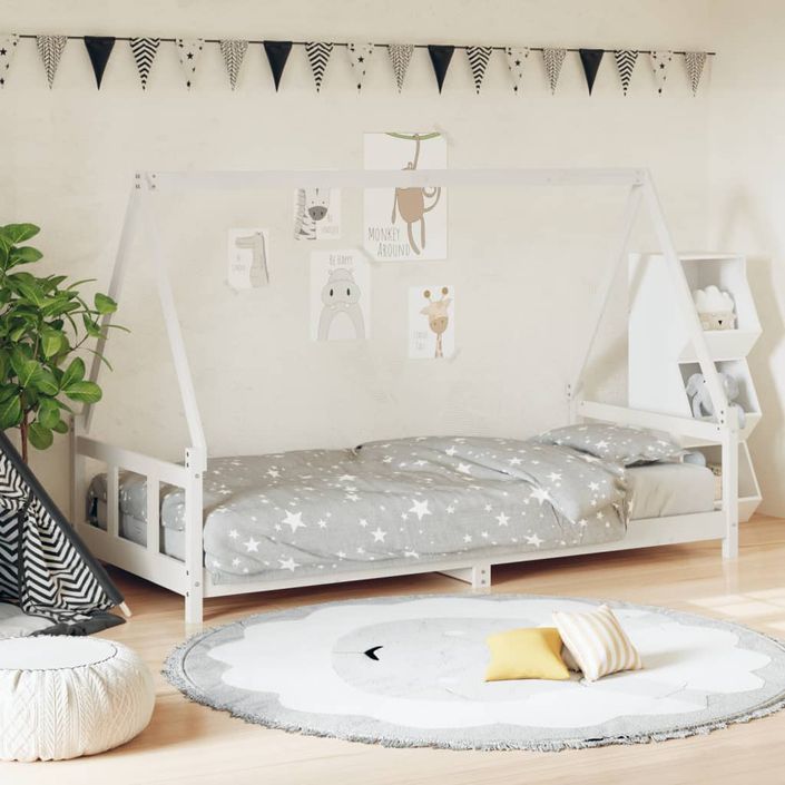 Cadre de lit pour enfants blanc 90x190 cm bois de pin massif - Photo n°2