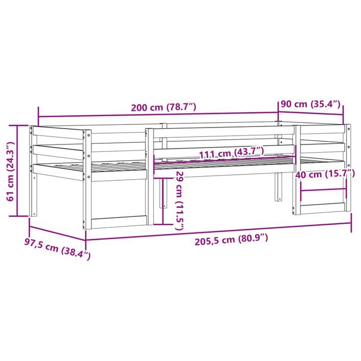 Cadre de lit pour enfants blanc 90x200 cm bois de pin massif - Photo n°11