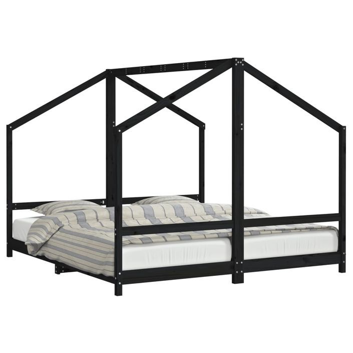 Cadre de lit pour enfants noir 2x(90x200) cm bois de pin massif - Photo n°1
