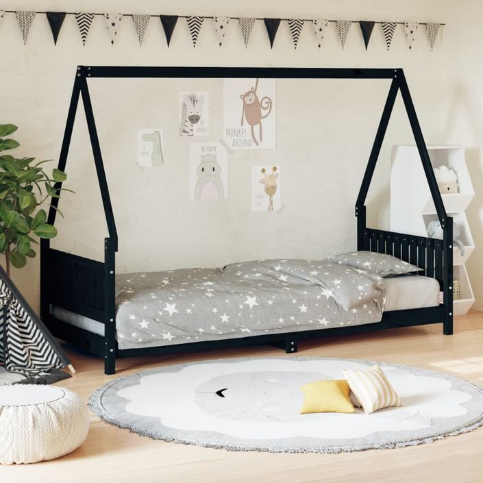 Cadre de lit pour enfants noir 80x200 cm bois de pin massif - Photo n°2