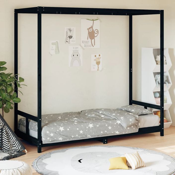 Cadre de lit pour enfants noir 80x200 cm bois de pin massif - Photo n°2