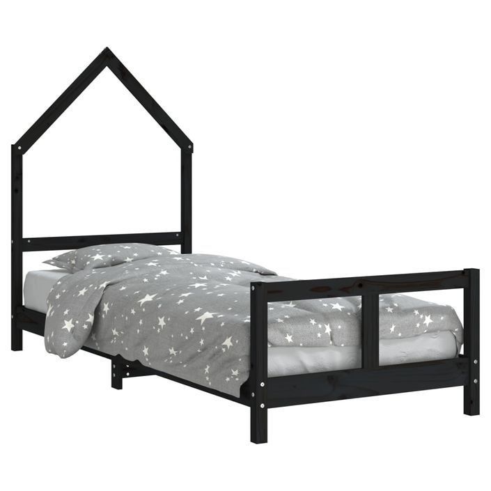 Cadre de lit pour enfants noir 80x200 cm bois de pin massif - Photo n°1