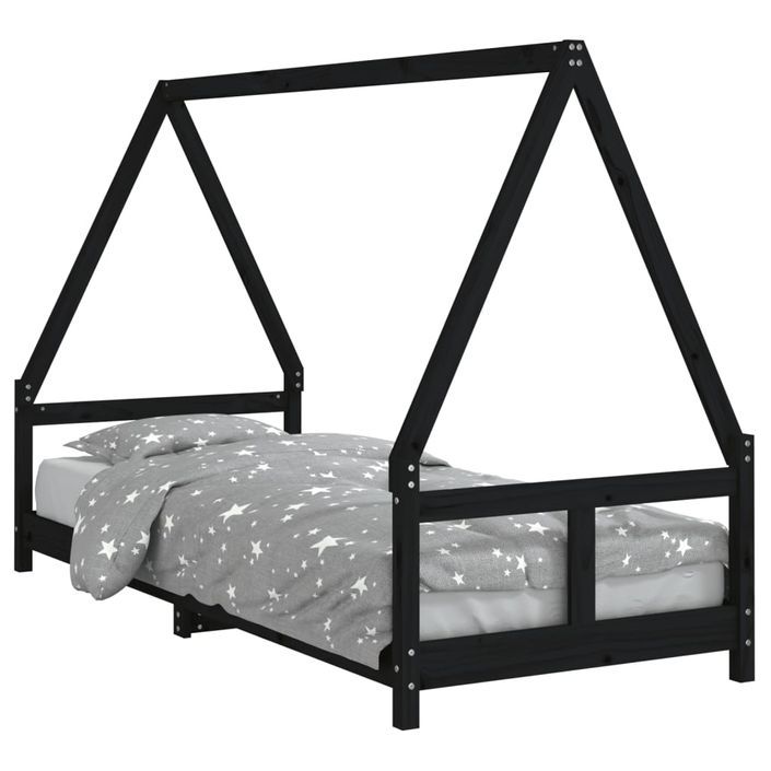 Cadre de lit pour enfants noir 80x200 cm bois de pin massif - Photo n°1