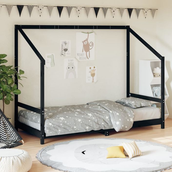 Cadre de lit pour enfants noir 90x190 cm bois de pin massif - Photo n°2