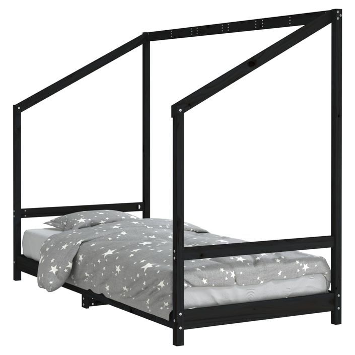 Cadre de lit pour enfants noir 90x190 cm bois de pin massif - Photo n°1