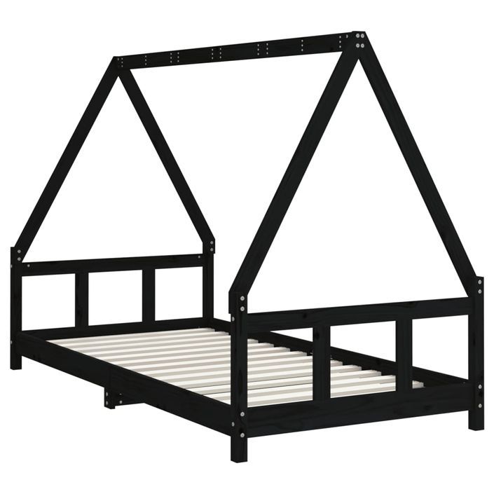 Cadre de lit pour enfants noir 90x190 cm bois de pin massif - Photo n°6