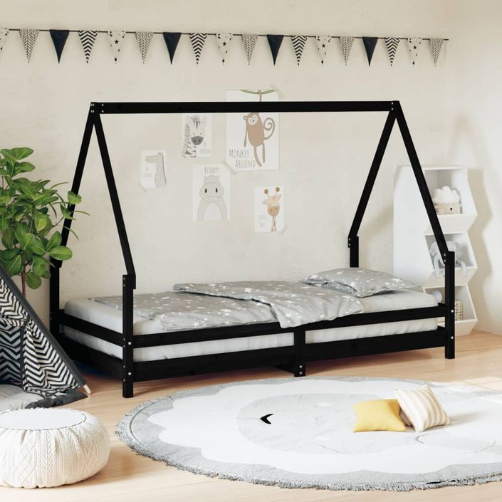Cadre de lit pour enfants noir 90x190 cm bois de pin massif - Photo n°2