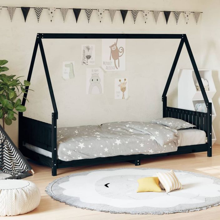 Cadre de lit pour enfants noir 90x200 cm bois de pin massif - Photo n°2