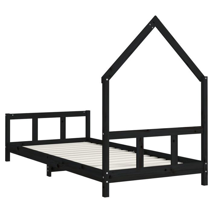 Cadre de lit pour enfants noir 90x200 cm bois de pin massif - Photo n°6