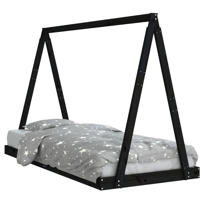 Cadre de lit pour enfants noir 90x200 cm bois de pin massif - Photo n°1