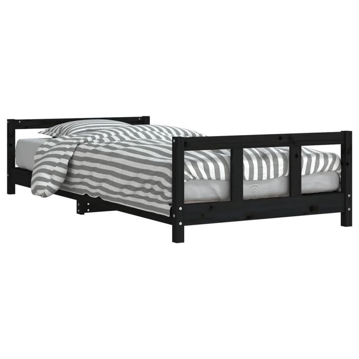 Cadre de lit pour enfants noir 90x200 cm bois de pin massif - Photo n°1