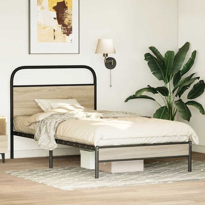 Cadre de lit sans matelas 100x190 cm chêne fumé bois ingénierie - Photo n°4