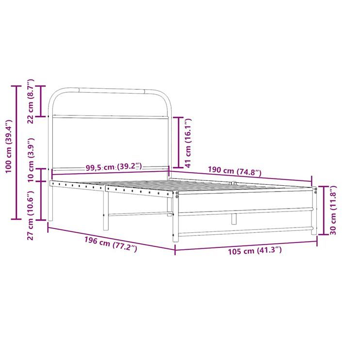 Cadre de lit sans matelas 100x190 cm chêne fumé bois ingénierie - Photo n°9