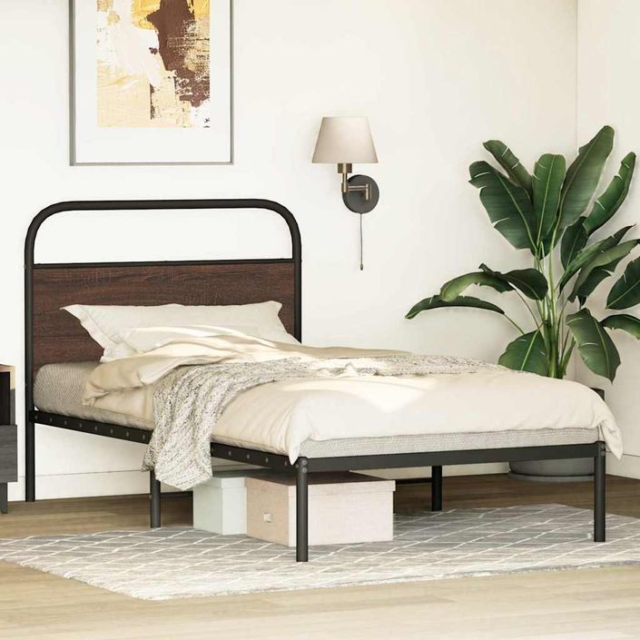 Cadre de lit sans matelas 100x190 cm chêne marron - Photo n°4