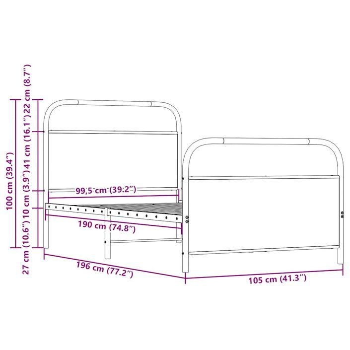 Cadre de lit sans matelas 100x190 cm chêne sonoma - Photo n°9