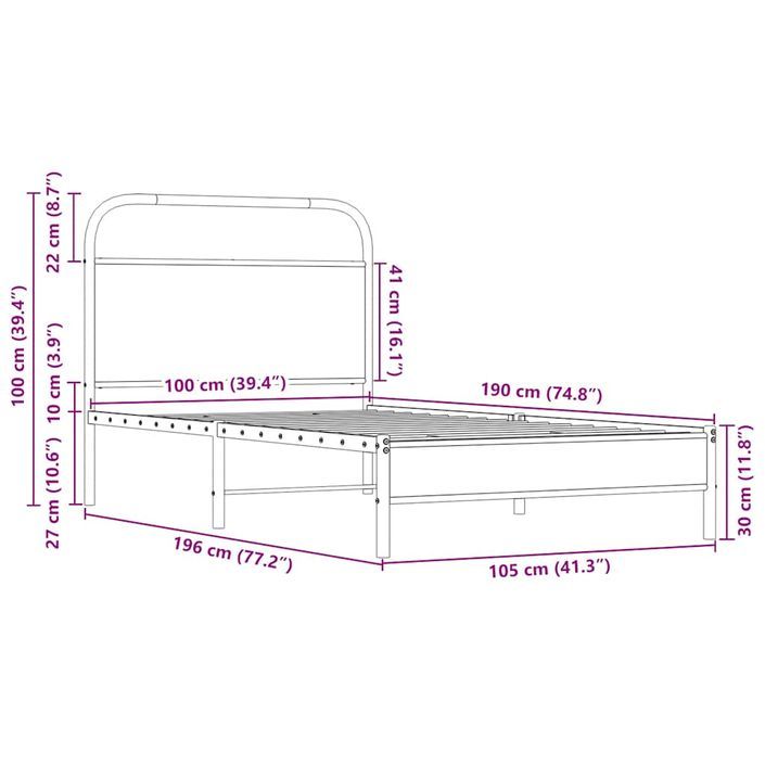 Cadre de lit sans matelas 100x190 cm chêne sonoma - Photo n°9