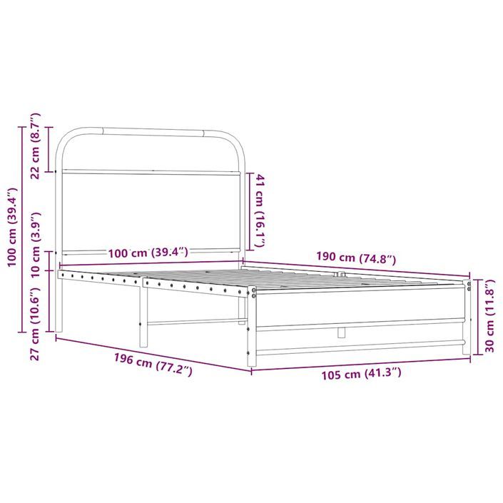 Cadre de lit sans matelas 100x190 cm chêne sonoma - Photo n°9