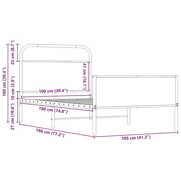 Cadre de lit sans matelas 100x190 cm chêne sonoma - Photo n°9