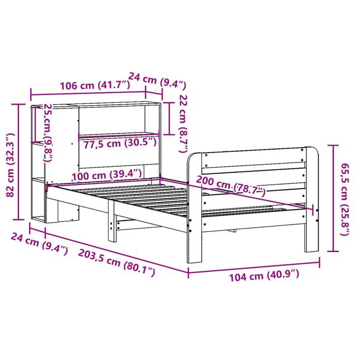 Cadre de lit sans matelas 100x200 cm bois massif de pin - Photo n°12