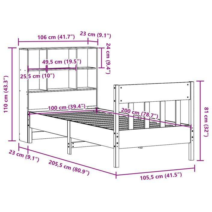 Cadre de lit sans matelas 100x200 cm bois massif de pin - Photo n°12