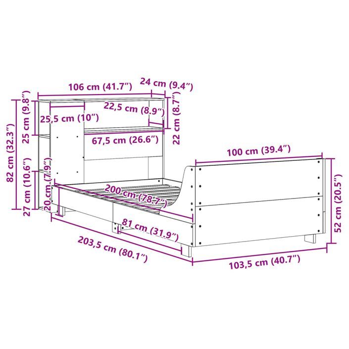 Cadre de lit sans matelas 100x200 cm bois massif de pin - Photo n°12