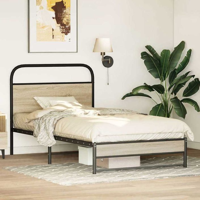 Cadre de lit sans matelas 100x200 cm chêne fumé bois ingénierie - Photo n°4