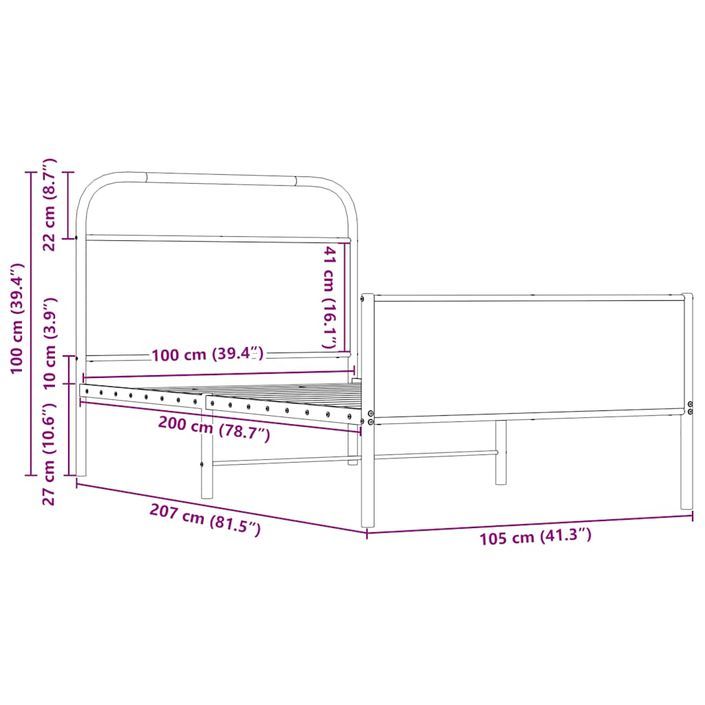 Cadre de lit sans matelas 100x200 cm chêne sonoma - Photo n°9