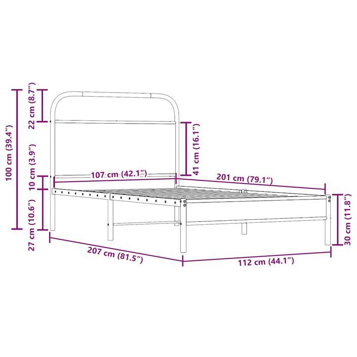 Cadre de lit sans matelas 107x203 cm chêne fumé bois ingénierie - Photo n°9