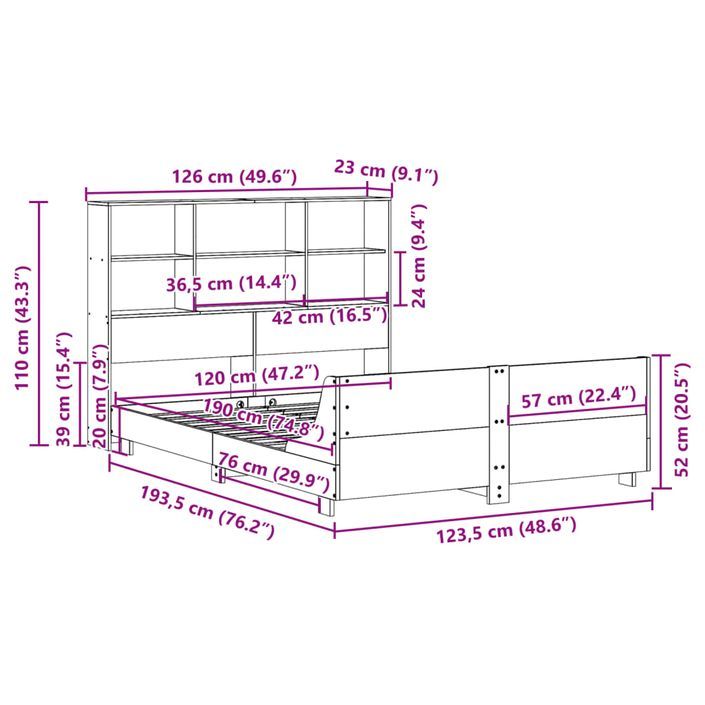 Cadre de lit sans matelas 120x190 cm bois de pin massif - Photo n°12