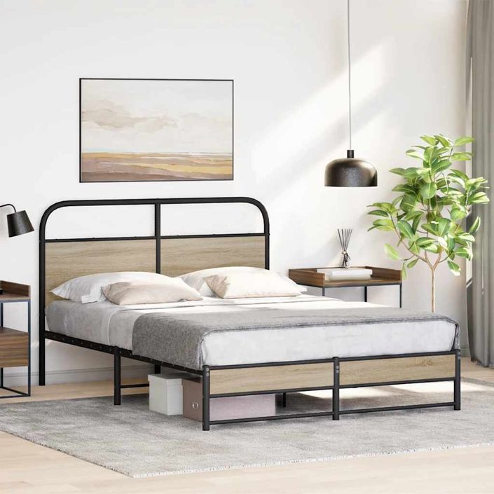 Cadre de lit sans matelas 120x190 cm chêne fumé bois ingénierie - Photo n°4