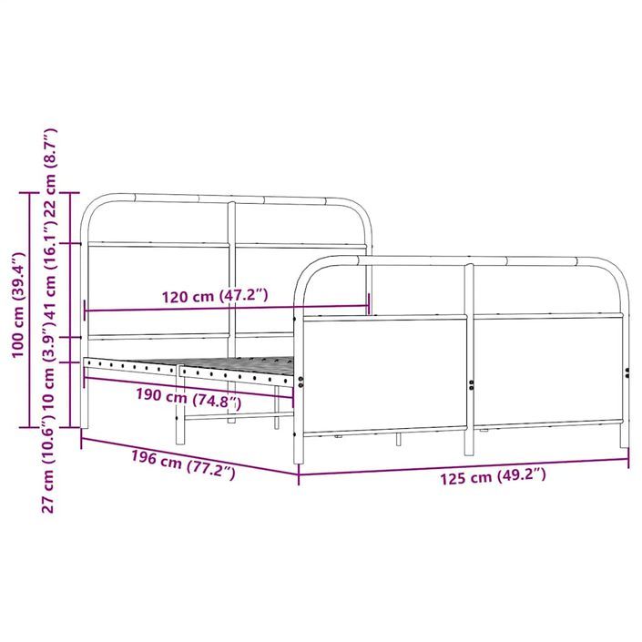 Cadre de lit sans matelas 120x190 cm chêne marron - Photo n°9