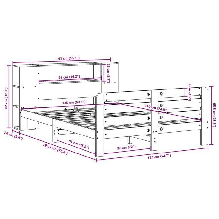 Cadre de lit sans matelas 135x190 cm bois de pin massif - Photo n°12