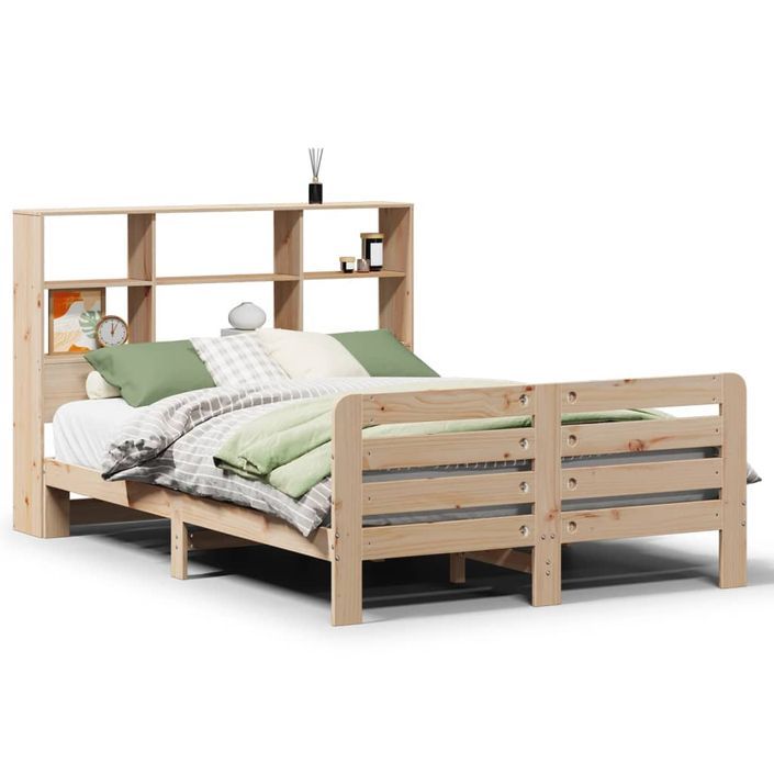 Cadre de lit sans matelas 135x190 cm bois de pin massif - Photo n°2