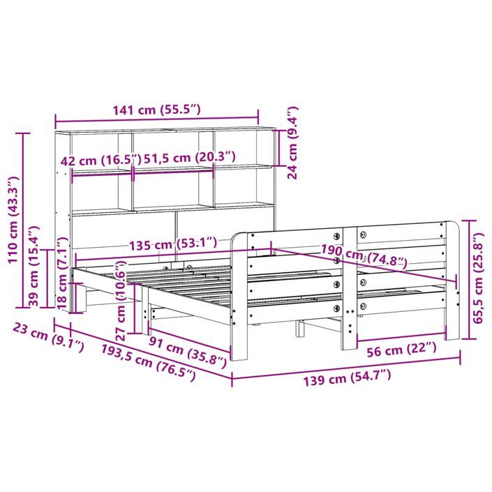 Cadre de lit sans matelas 135x190 cm bois de pin massif - Photo n°11