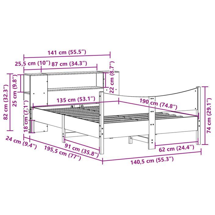 Cadre de lit sans matelas 135x190 cm bois de pin massif - Photo n°11