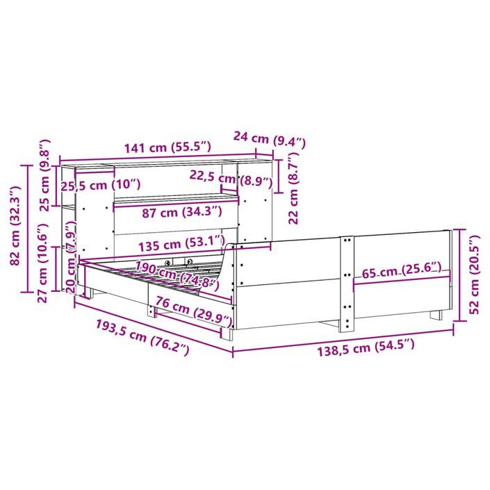 Cadre de lit sans matelas 135x190 cm bois de pin massif - Photo n°12