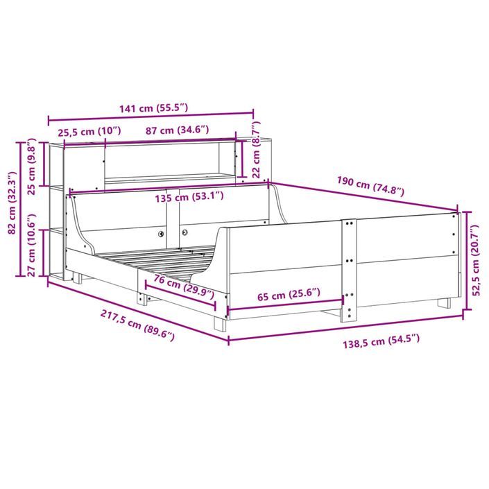 Cadre de lit sans matelas 135x190 cm bois de pin massif - Photo n°12