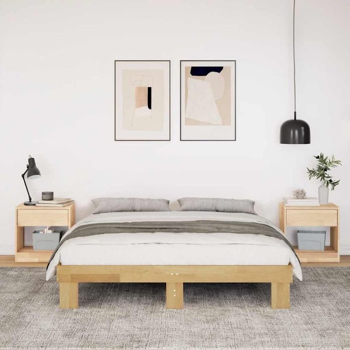 Cadre de lit sans matelas 135x190 cm bois massif de chêne - Photo n°4