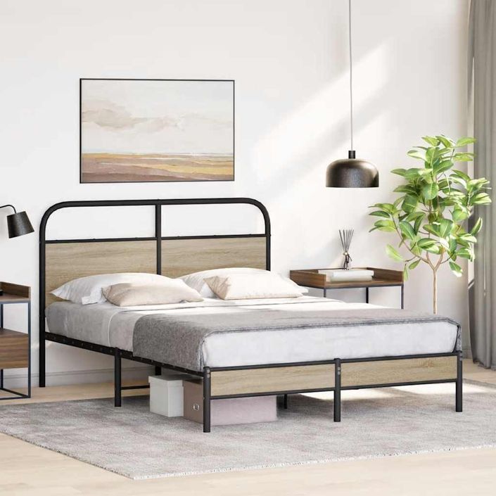 Cadre de lit sans matelas 135x190 cm chêne fumé bois ingénierie - Photo n°4