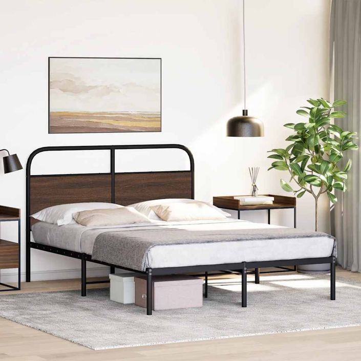 Cadre de lit sans matelas 135x190 cm chêne marron - Photo n°4