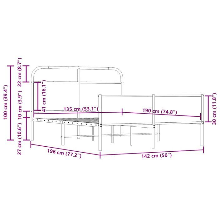 Cadre de lit sans matelas 135x190 cm chêne sonoma - Photo n°9