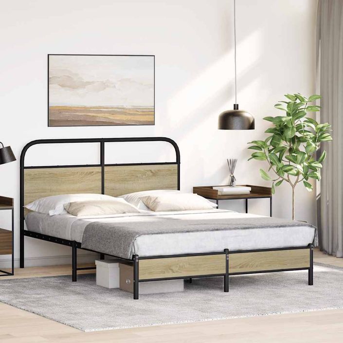 Cadre de lit sans matelas 135x190 cm chêne sonoma - Photo n°4