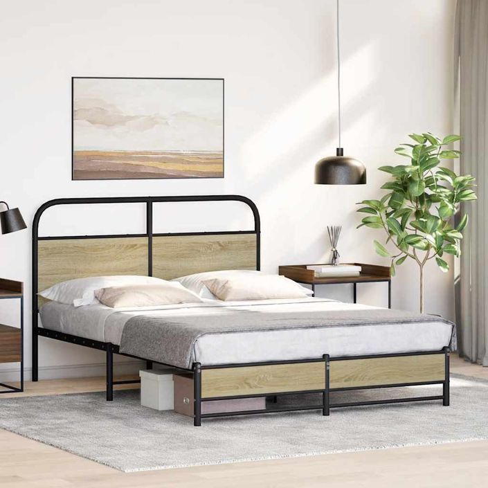 Cadre de lit sans matelas 135x190 cm chêne sonoma - Photo n°4