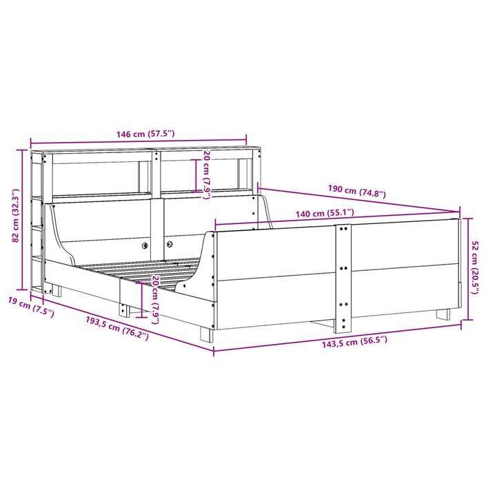 Cadre de lit sans matelas 140x190 cm bois de pin massif - Photo n°12