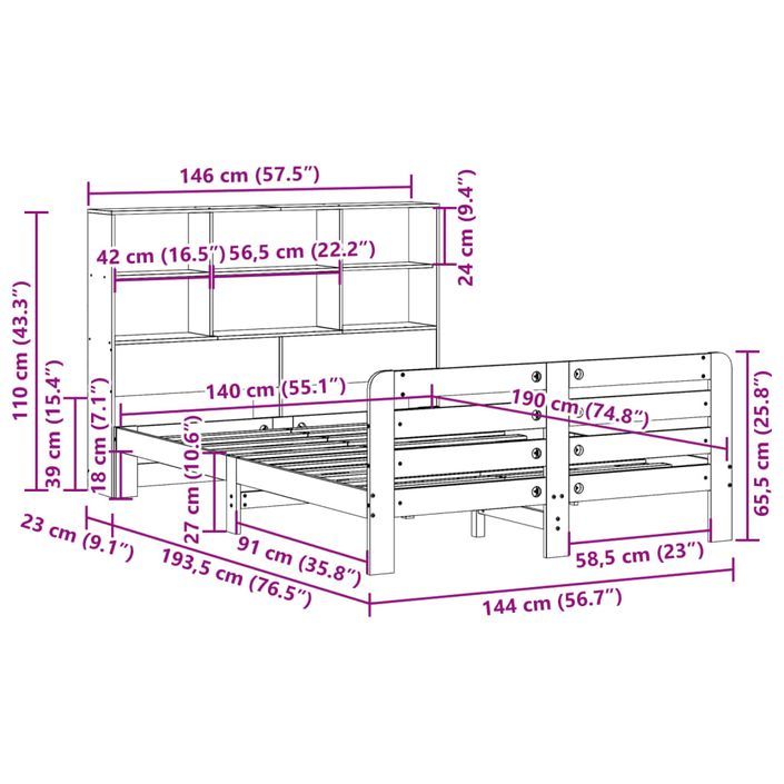 Cadre de lit sans matelas 140x190 cm bois de pin massif - Photo n°11