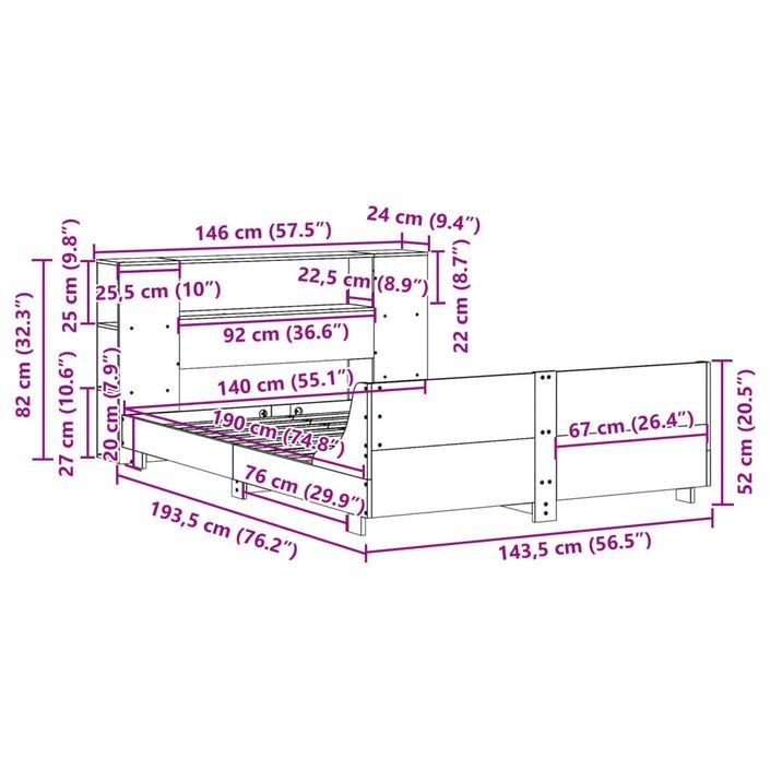 Cadre de lit sans matelas 140x190 cm bois de pin massif - Photo n°12